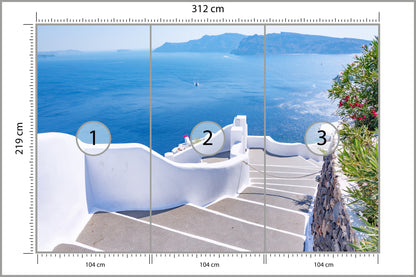 Fototapeta Greckie Schody Na Plażę 312 × 219 cm – podgląd kadru