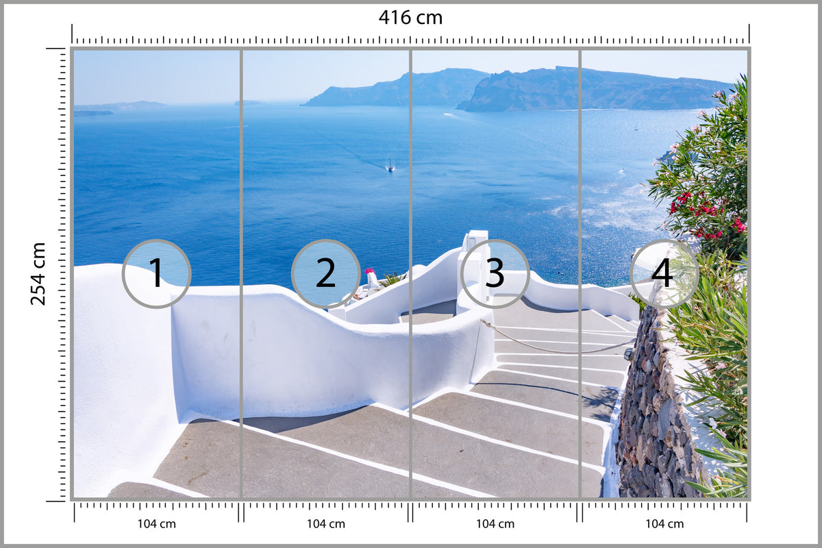 Fototapeta Greckie Schody Na Plażę 416 × 254 cm – podgląd kadru