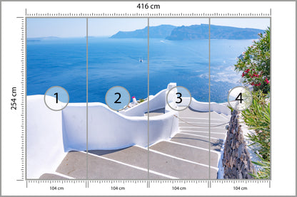 Fototapeta Greckie Schody Na Plażę 416 × 254 cm – podgląd kadru