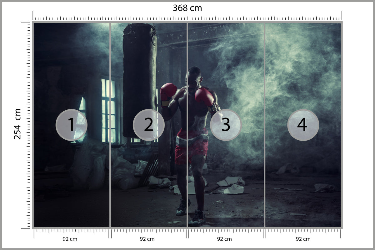 Fototapeta Bokser W Zadymionym Pomieszczeniu 368 × 254 cm – podgląd kadru