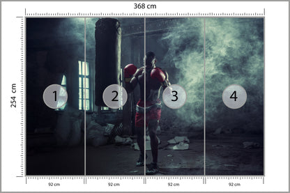 Fototapeta Bokser W Zadymionym Pomieszczeniu 368 × 254 cm – podgląd kadru