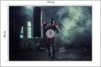 Fototapeta Bokser W Zadymionym Pomieszczeniu 135 × 90 cm – podgląd kadru