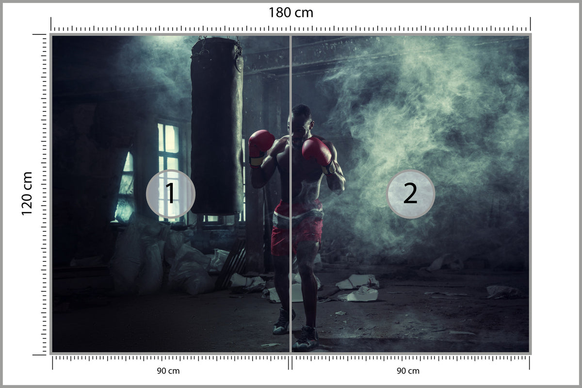 Fototapeta Bokser W Zadymionym Pomieszczeniu 180 × 120 cm – podgląd kadru