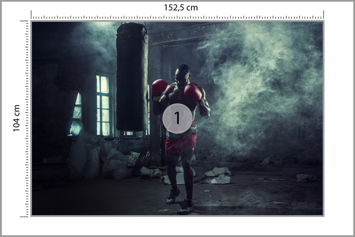 Fototapeta Bokser W Zadymionym Pomieszczeniu 152,5 × 104 cm – podgląd kadru