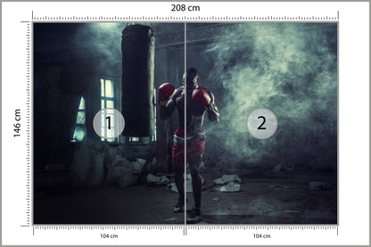 Fototapeta Bokser W Zadymionym Pomieszczeniu 208 × 146 cm – podgląd kadru