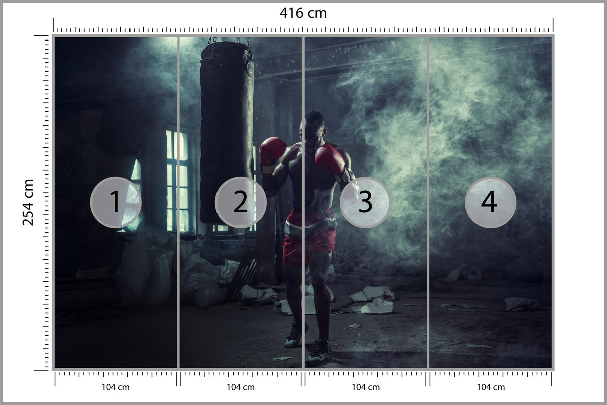 Fototapeta Bokser W Zadymionym Pomieszczeniu 416 × 254 cm – podgląd kadru