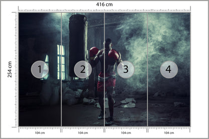 Fototapeta Bokser W Zadymionym Pomieszczeniu 416 × 254 cm – podgląd kadru