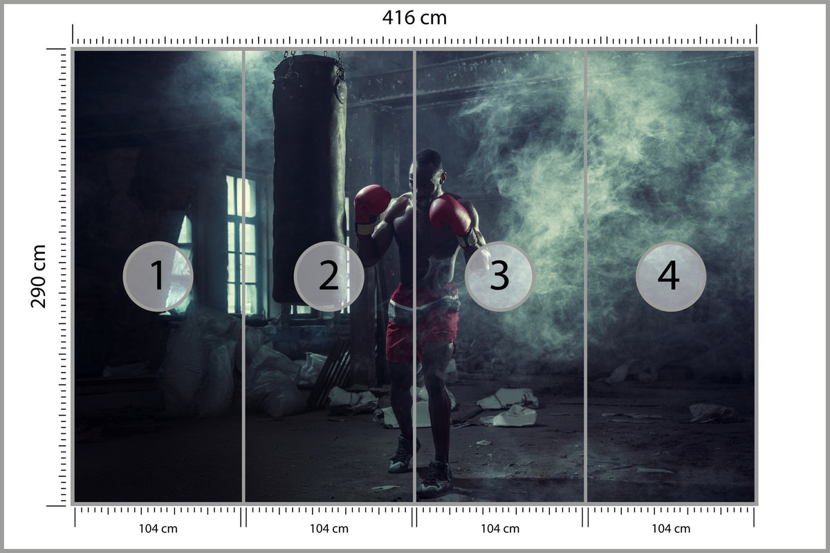 Fototapeta Bokser W Zadymionym Pomieszczeniu 416 × 290 cm – podgląd kadru