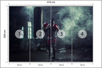 Fototapeta Bokser W Zadymionym Pomieszczeniu 416 × 290 cm – podgląd kadru