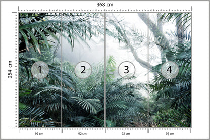 Fototapeta Las We Mgle Tropikalna Dżungla 368 × 254 cm – podgląd kadru