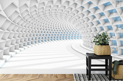 Fototapeta 3D Tunel Biały Z Niebieskim Światłem – aranżacja wnętrza