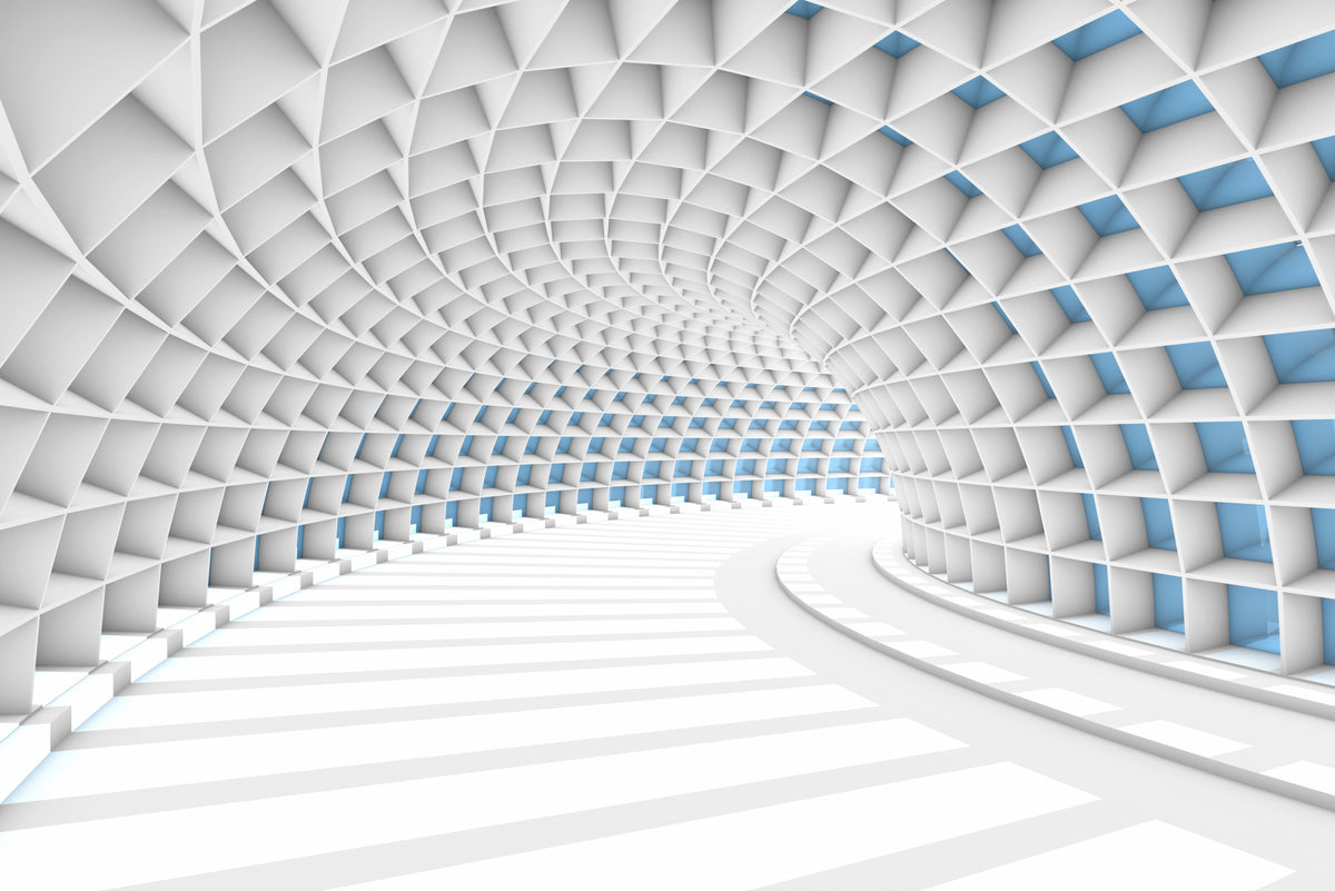 Fototapeta 3D Tunel Biały Z Niebieskim Światłem – wzór
