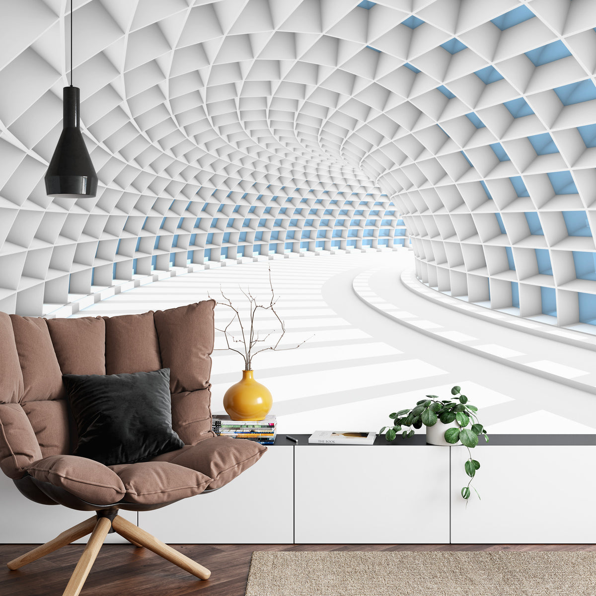 Fototapeta 3D Tunel Biały Z Niebieskim Światłem – aranżacja wnętrza