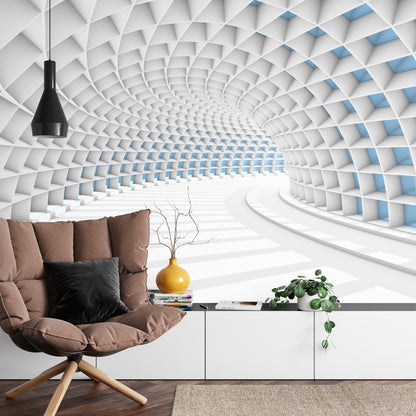 Fototapeta 3D Tunel Biały Z Niebieskim Światłem – aranżacja wnętrza