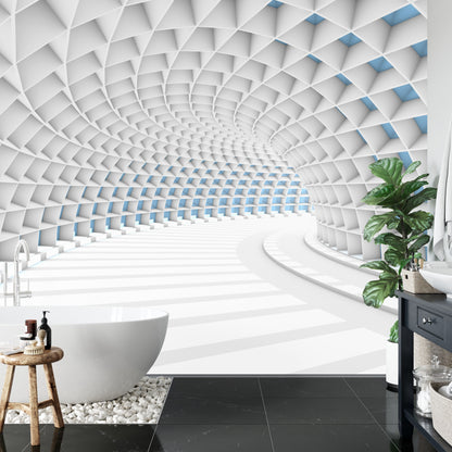 Fototapeta 3D Tunel Biały Z Niebieskim Światłem – aranżacja wnętrza