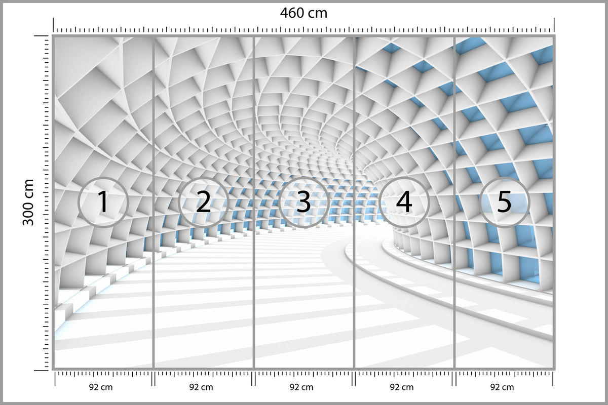 Fototapeta 3D Tunel Biały Z Niebieskim Światłem 460 × 300 cm – podgląd kadru