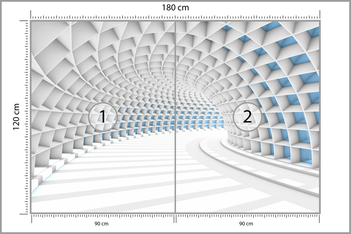 Fototapeta 3D Tunel Biały Z Niebieskim Światłem 180 × 120 cm – podgląd kadru