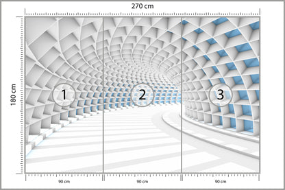 Fototapeta 3D Tunel Biały Z Niebieskim Światłem 270 × 180 cm – podgląd kadru