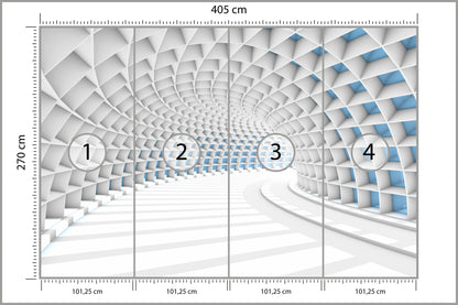Fototapeta 3D Tunel Biały Z Niebieskim Światłem 405 × 270 cm – podgląd kadru