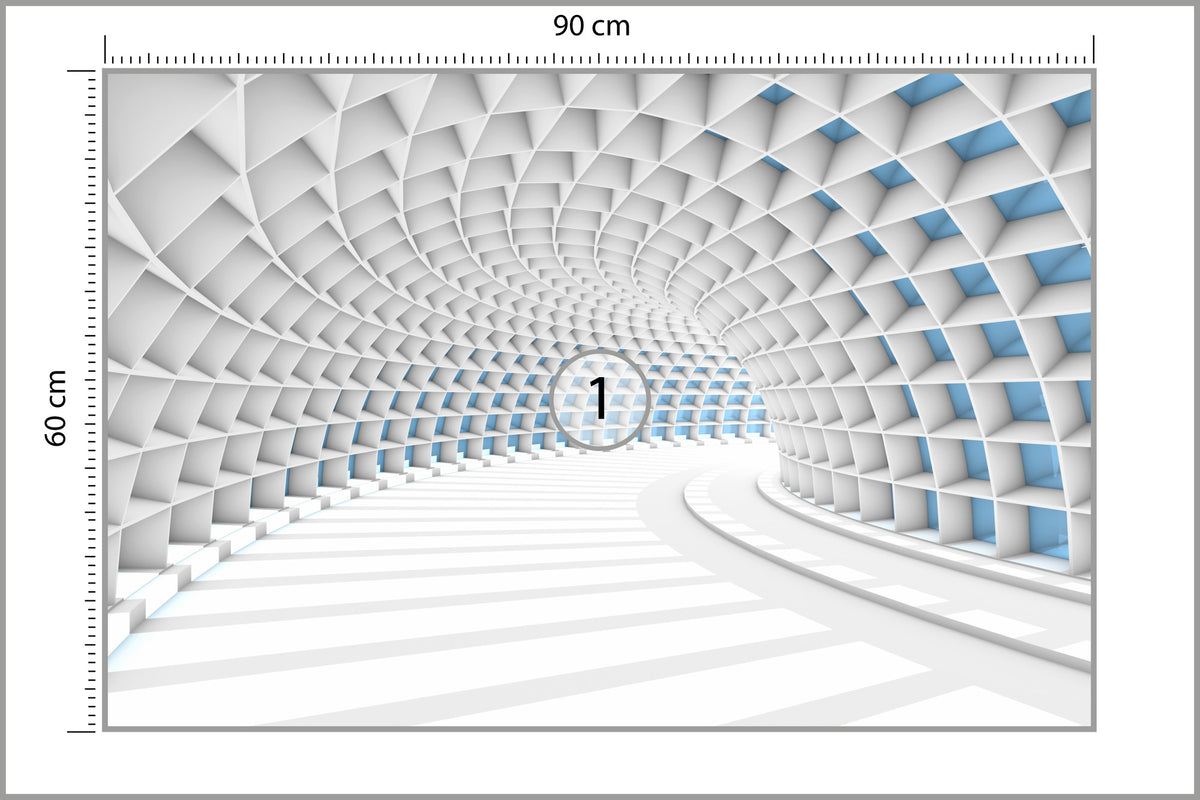 Fototapeta 3D Tunel Biały Z Niebieskim Światłem 90 × 60 cm – podgląd kadru