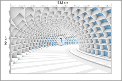 Fototapeta 3D Tunel Biały Z Niebieskim Światłem 152,5 × 104 cm – podgląd kadru