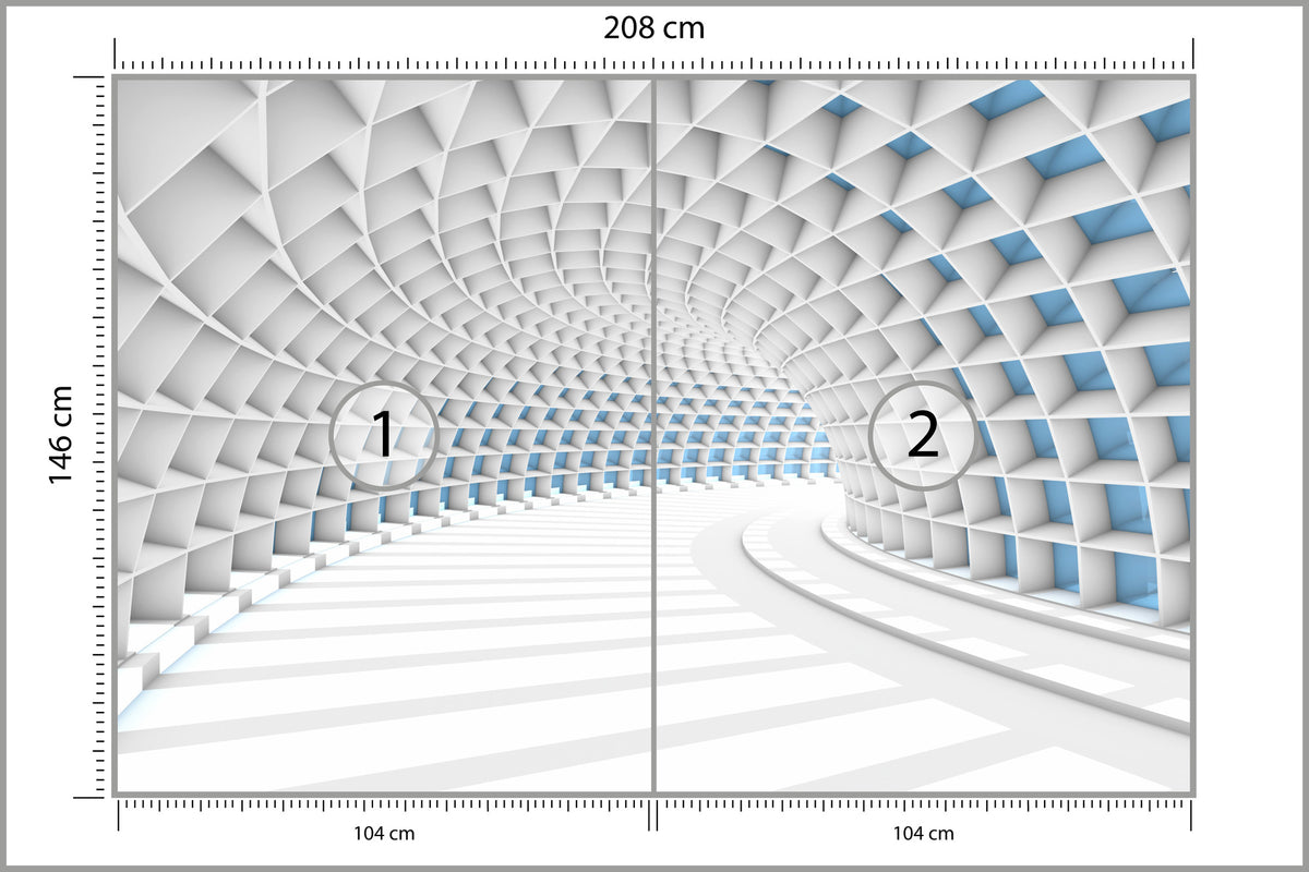 Fototapeta 3D Tunel Biały Z Niebieskim Światłem 208 × 146 cm – podgląd kadru