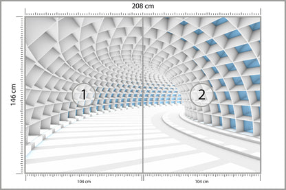 Fototapeta 3D Tunel Biały Z Niebieskim Światłem 208 × 146 cm – podgląd kadru
