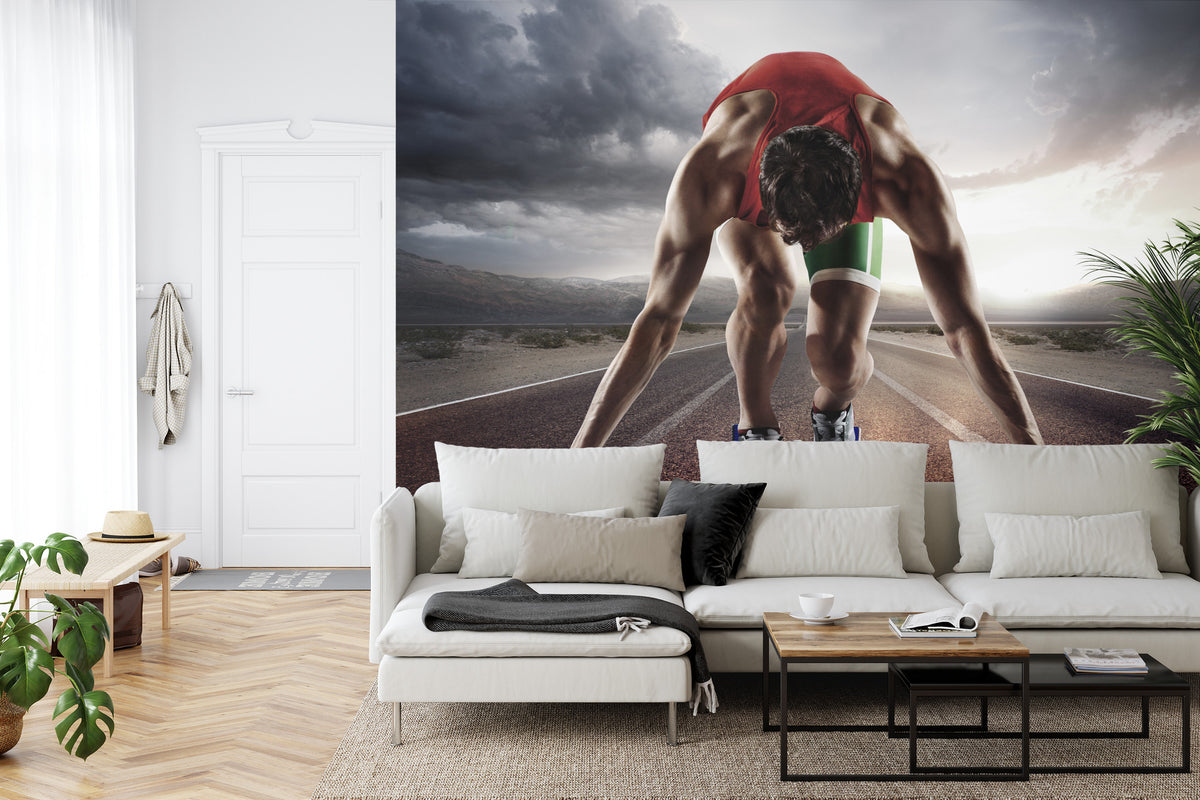 Fototapeta Sportowiec Przygotowywujący Się Do Startu – aranżacja wnętrza