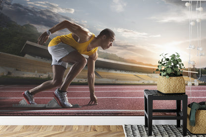 Fototapeta Sportowiec W Bloku Startowym 3D – aranżacja wnętrza