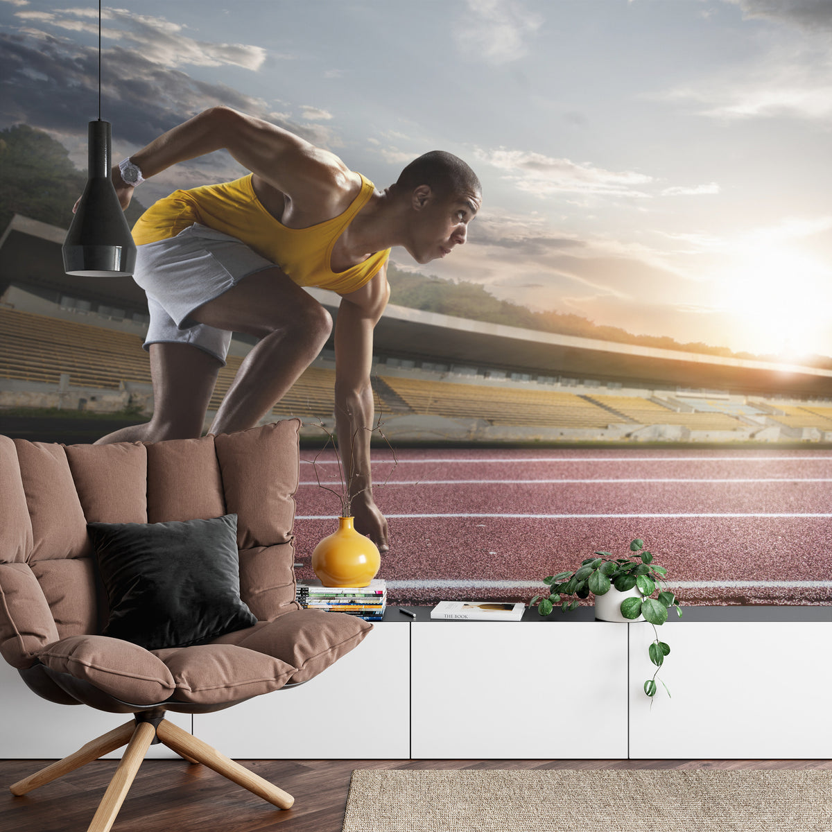 Fototapeta Sportowiec W Bloku Startowym 3D – aranżacja wnętrza