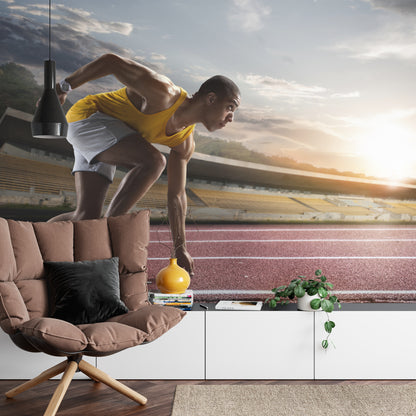 Fototapeta Sportowiec W Bloku Startowym 3D – aranżacja wnętrza