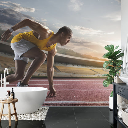 Fototapeta Sportowiec W Bloku Startowym 3D – aranżacja wnętrza
