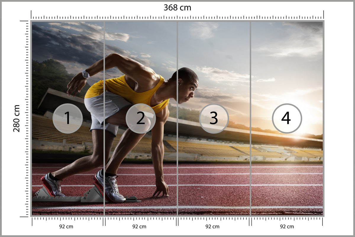 Fototapeta Sportowiec W Bloku Startowym 3D 368 × 280 cm – podgląd kadru