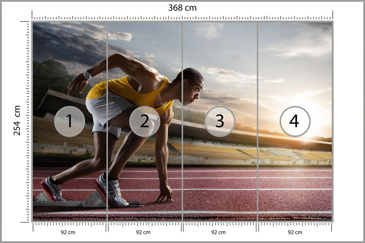 Fototapeta Sportowiec W Bloku Startowym 3D 368 × 254 cm – podgląd kadru