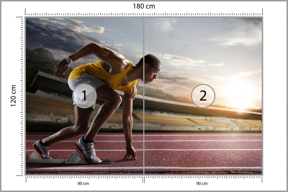 Fototapeta Sportowiec W Bloku Startowym 3D 180 × 120 cm – podgląd kadru