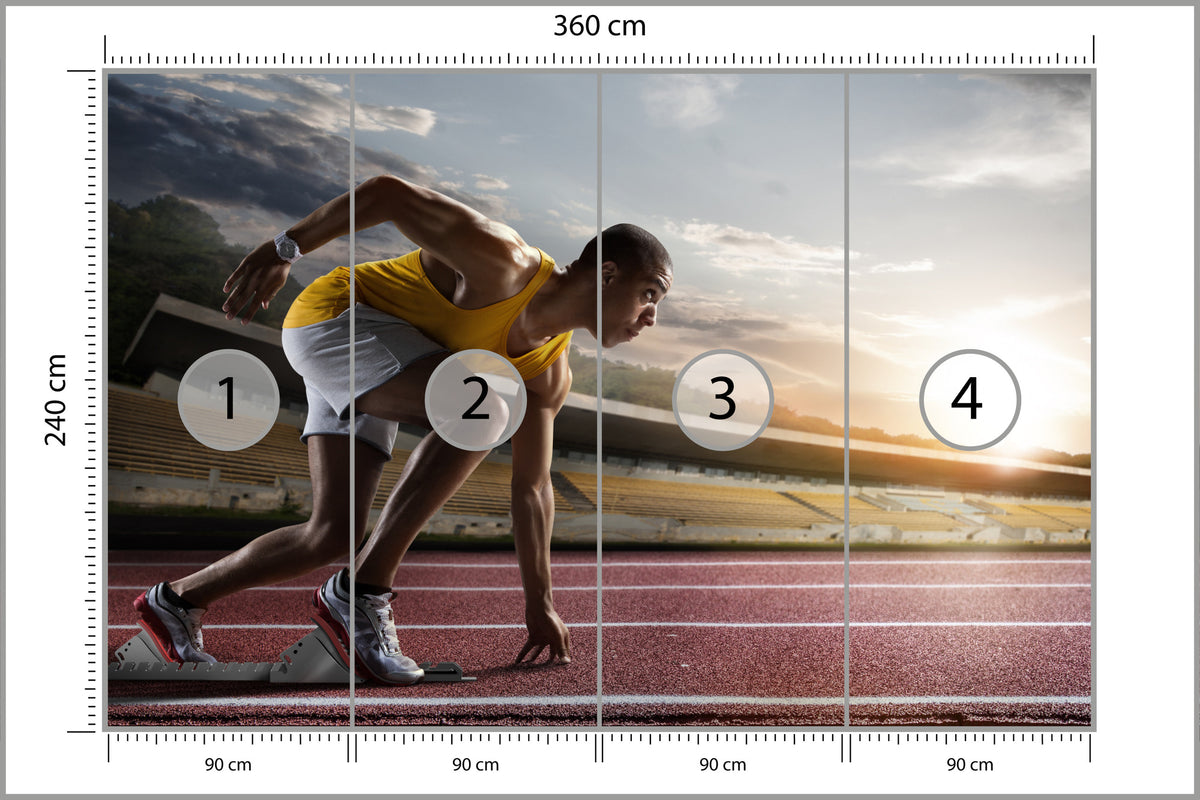 Fototapeta Sportowiec W Bloku Startowym 3D 360 × 240 cm – podgląd kadru