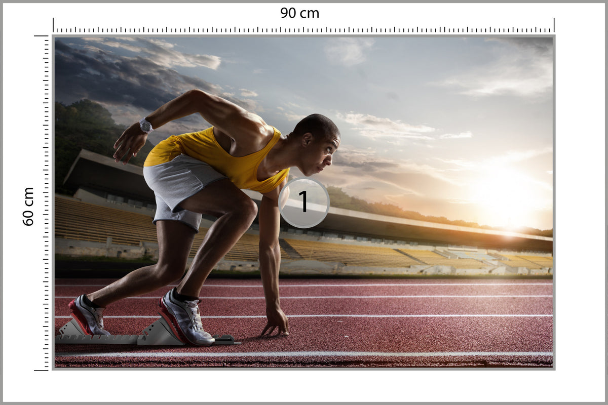 Fototapeta Sportowiec W Bloku Startowym 3D 90 × 60 cm – podgląd kadru
