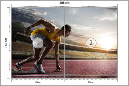 Fototapeta Sportowiec W Bloku Startowym 3D 208 × 146 cm – podgląd kadru