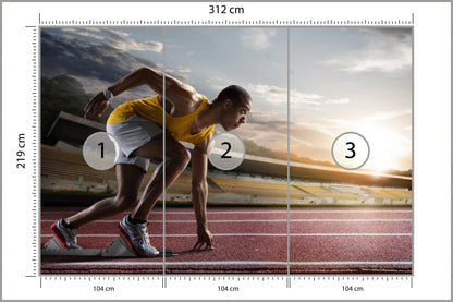 Fototapeta Sportowiec W Bloku Startowym 3D 312 × 219 cm – podgląd kadru