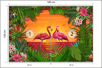 Fototapeta Flamingi Za Ceglaną Ścianą 180 × 120 cm – podgląd kadru