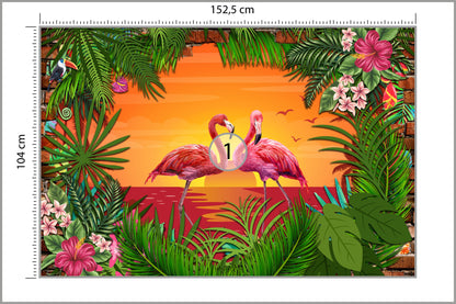 Fototapeta Flamingi Za Ceglaną Ścianą 152,5 × 104 cm – podgląd kadru