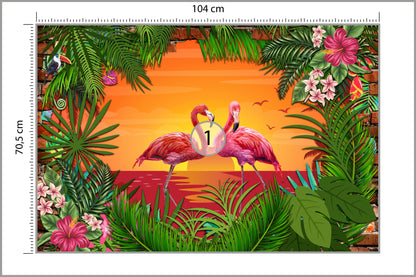 Fototapeta Flamingi Za Ceglaną Ścianą 104 × 70,5 cm – podgląd kadru