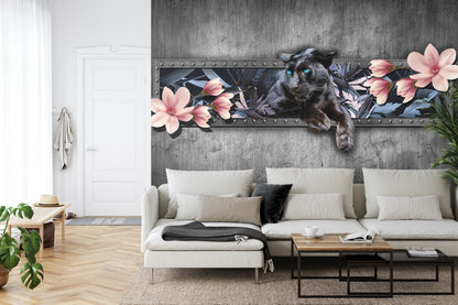 Fototapeta Pantera Z Kwiatami Magnolii – aranżacja wnętrza