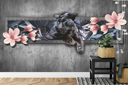 Fototapeta Pantera Z Kwiatami Magnolii – aranżacja wnętrza