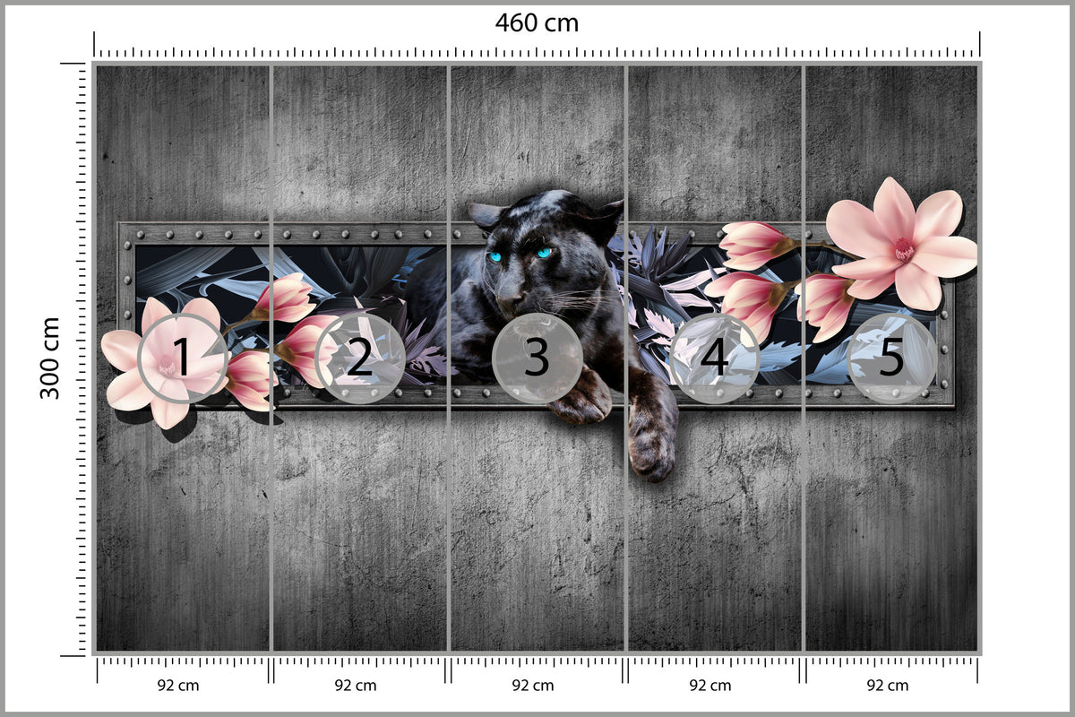 Fototapeta Pantera Z Kwiatami Magnolii 460 × 300 cm – podgląd kadru