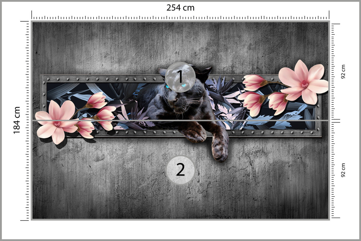 Fototapeta Pantera Z Kwiatami Magnolii 254 × 184 cm – podgląd kadru