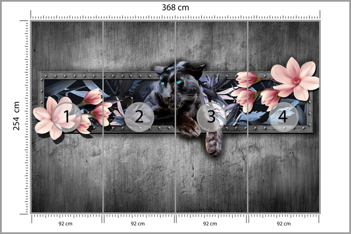 Fototapeta Pantera Z Kwiatami Magnolii 368 × 254 cm – podgląd kadru