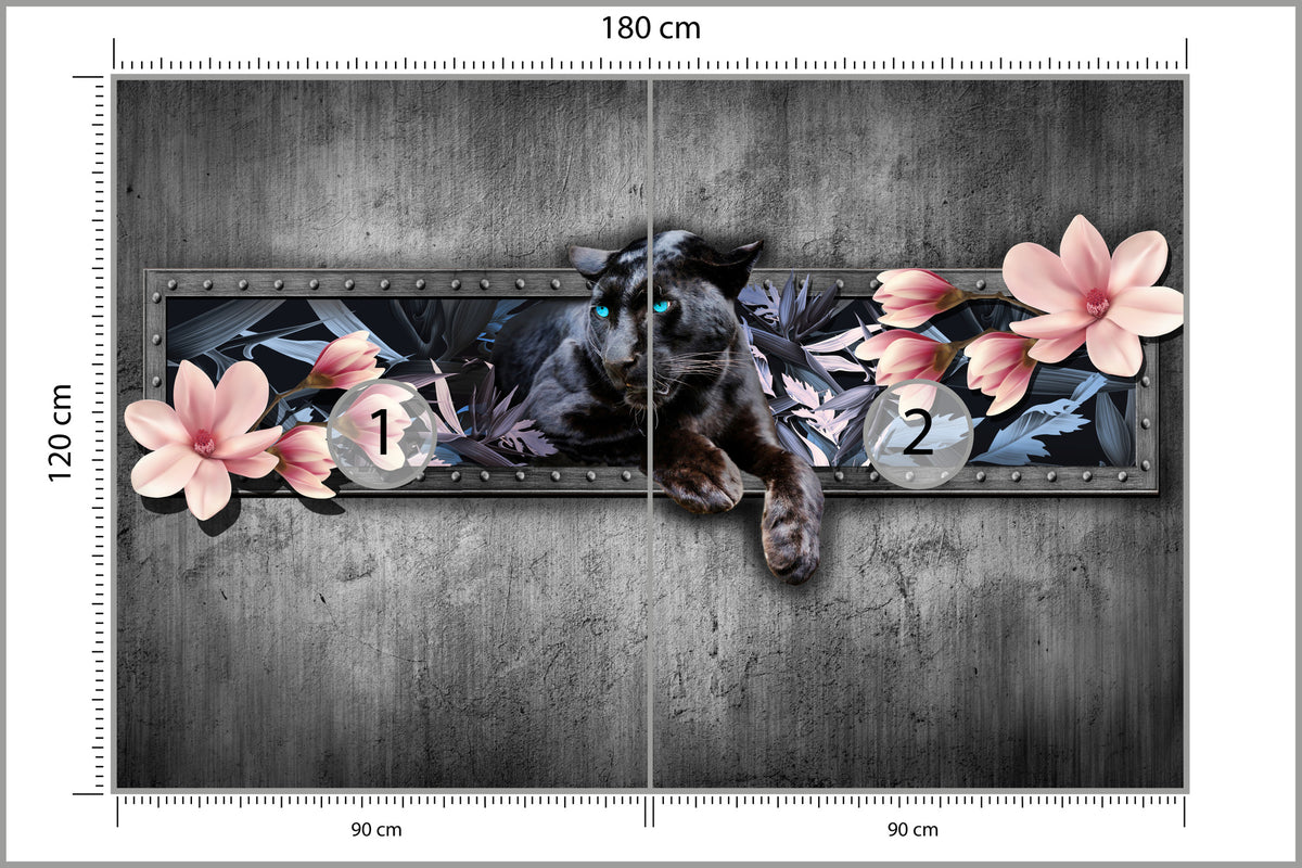Fototapeta Pantera Z Kwiatami Magnolii 180 × 120 cm – podgląd kadru