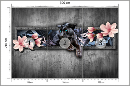 Fototapeta Pantera Z Kwiatami Magnolii 300 × 210 cm – podgląd kadru
