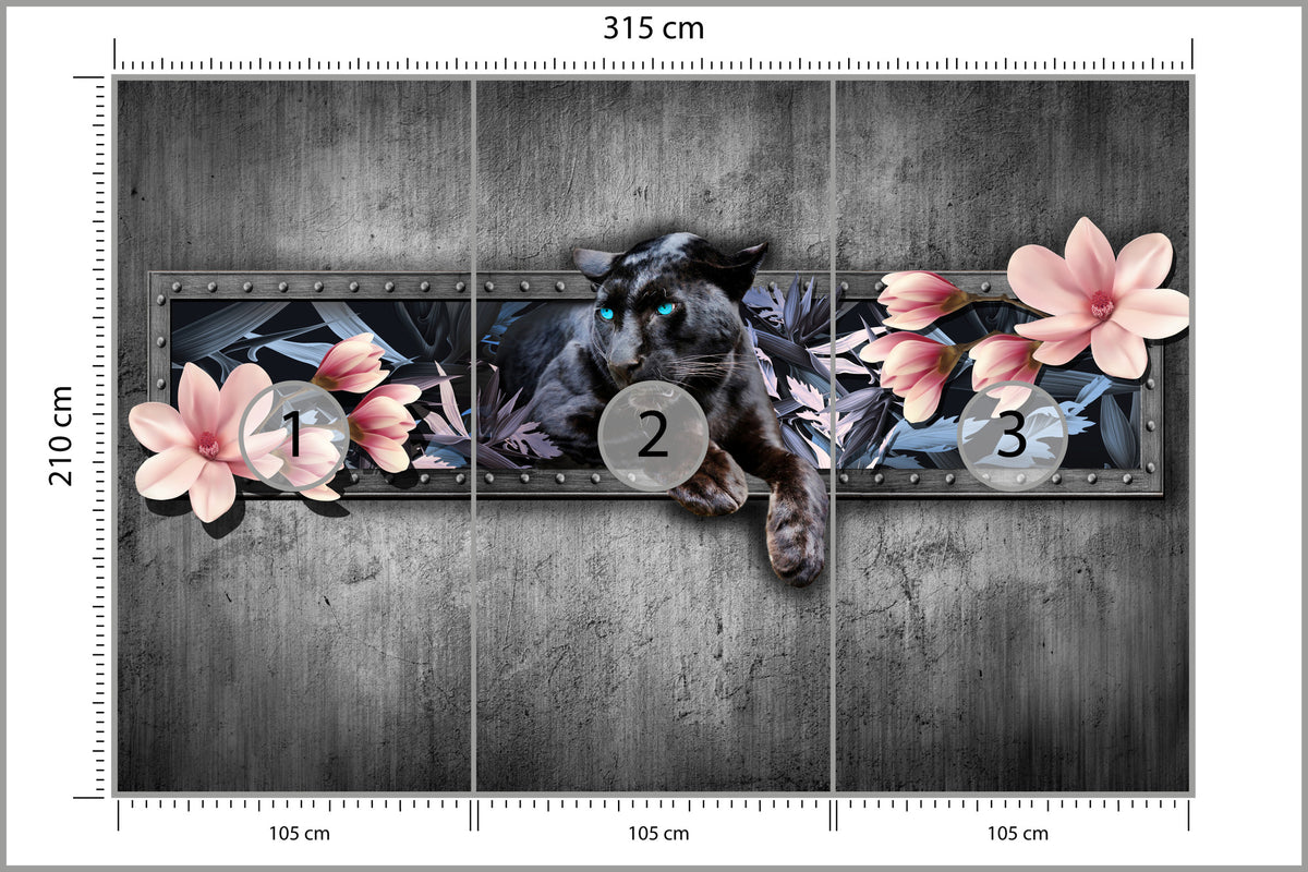 Fototapeta Pantera Z Kwiatami Magnolii 315 × 210 cm – podgląd kadru